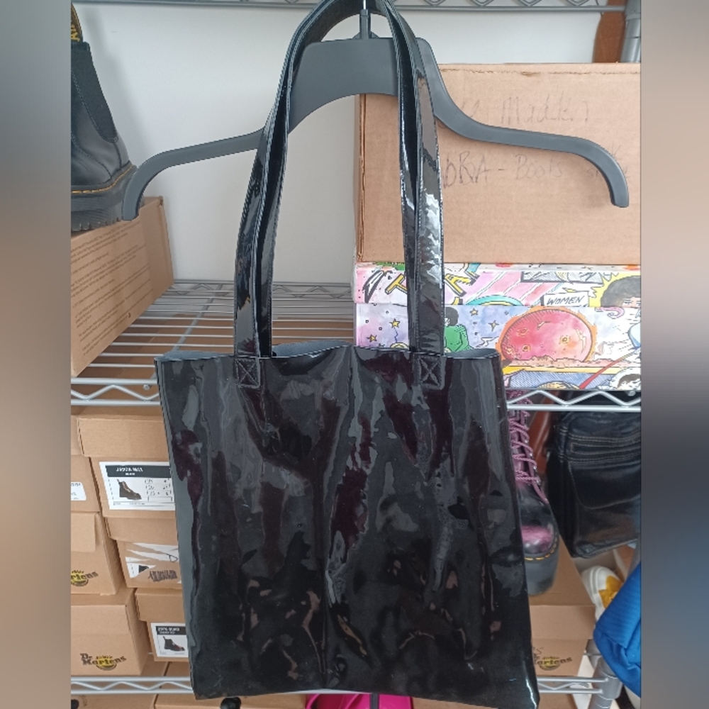 Black Patent Leather Tote Bag